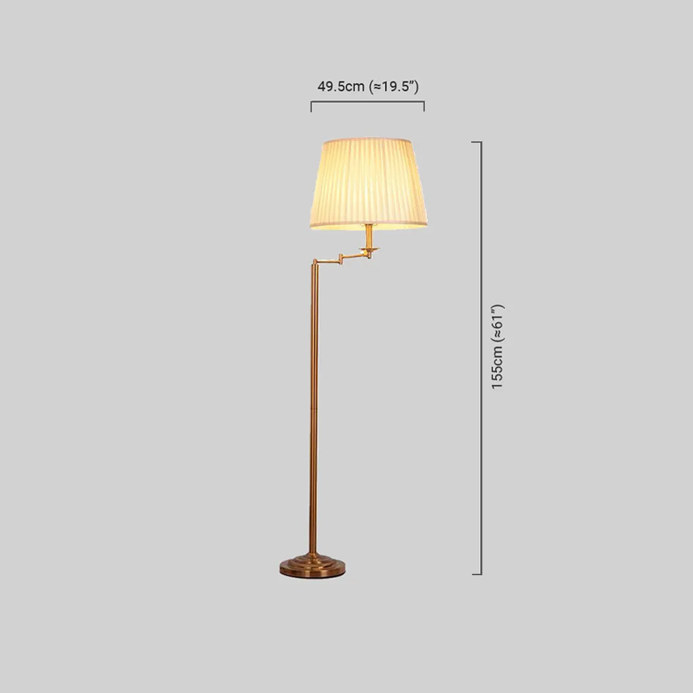 Modern Floor Lamp — Brass Metal & Fabric Cylinder Shade Living Room - Flindria