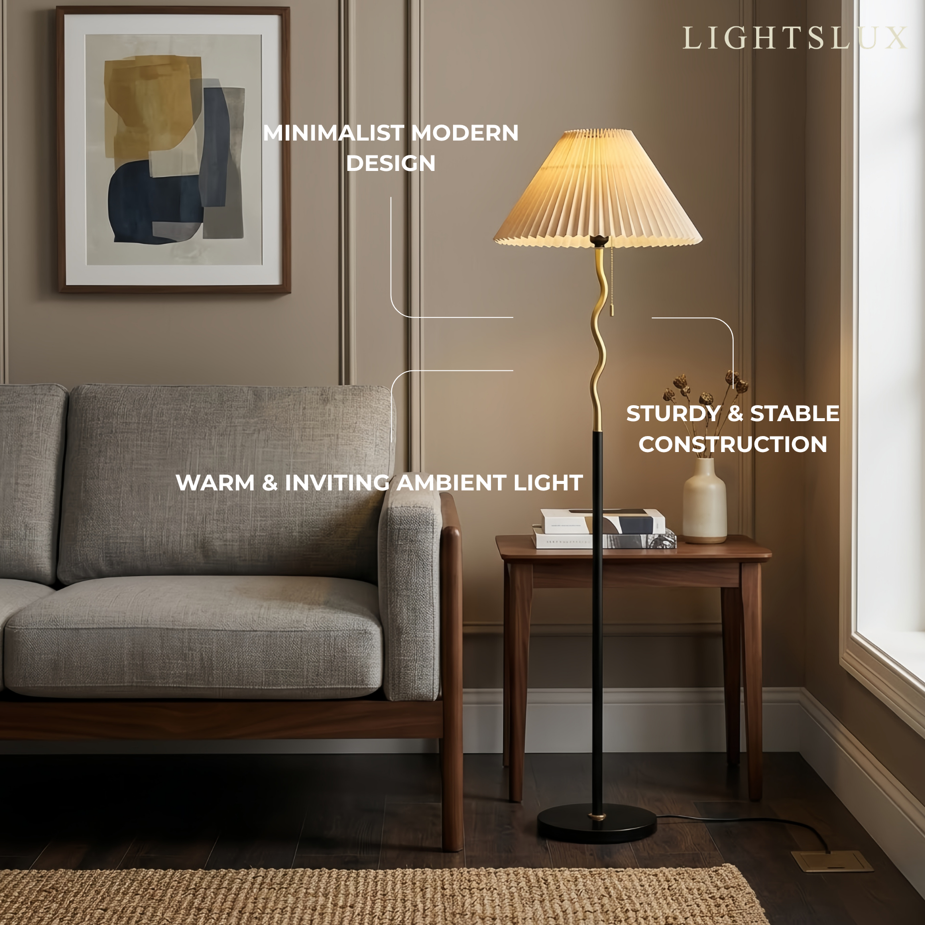 Minimalist Metal & Fabric Floor Lamp -- Black&White for Living Room/Bedroom - Flindria