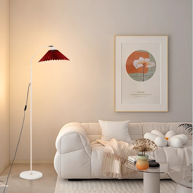 Lampadaire Minimaliste Moderne — Métal Plissé/Tissu avec Abat-jour pour Salon - Flindria