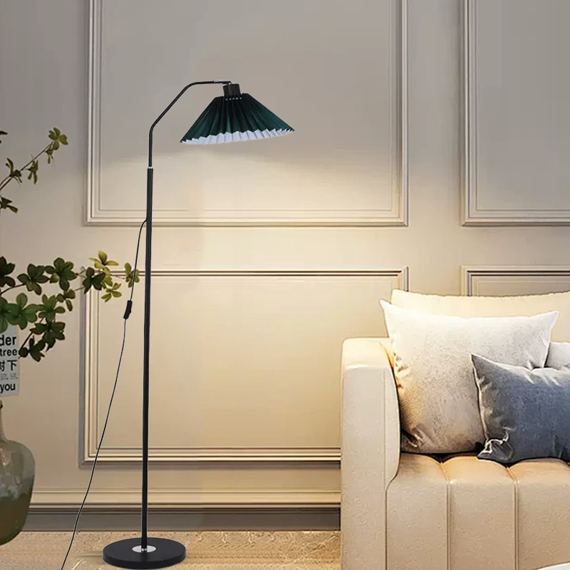 Lampadaire Minimaliste Moderne — Métal Plissé/Tissu avec Abat-jour pour Salon - Flindria