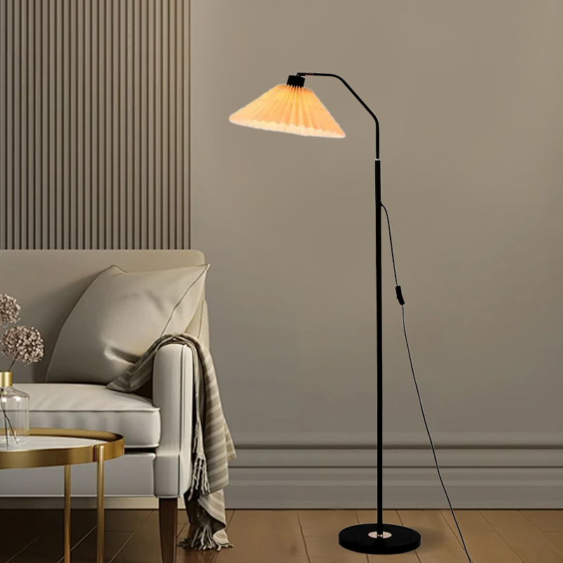 Lampadaire Minimaliste Moderne — Métal Plissé/Tissu avec Abat-jour pour Salon - Flindria