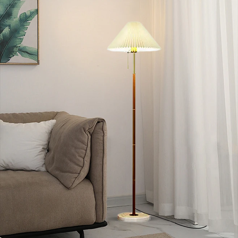 Modern Floor Lamp — White Pleated Metal Fabric with Hooded Shade for Bedroom - Flindria