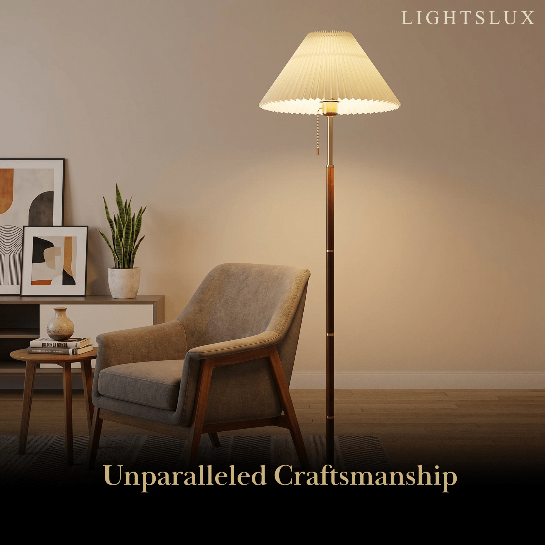 Modern Floor Lamp — White Pleated Metal Fabric with Hooded Shade for Bedroom - Flindria