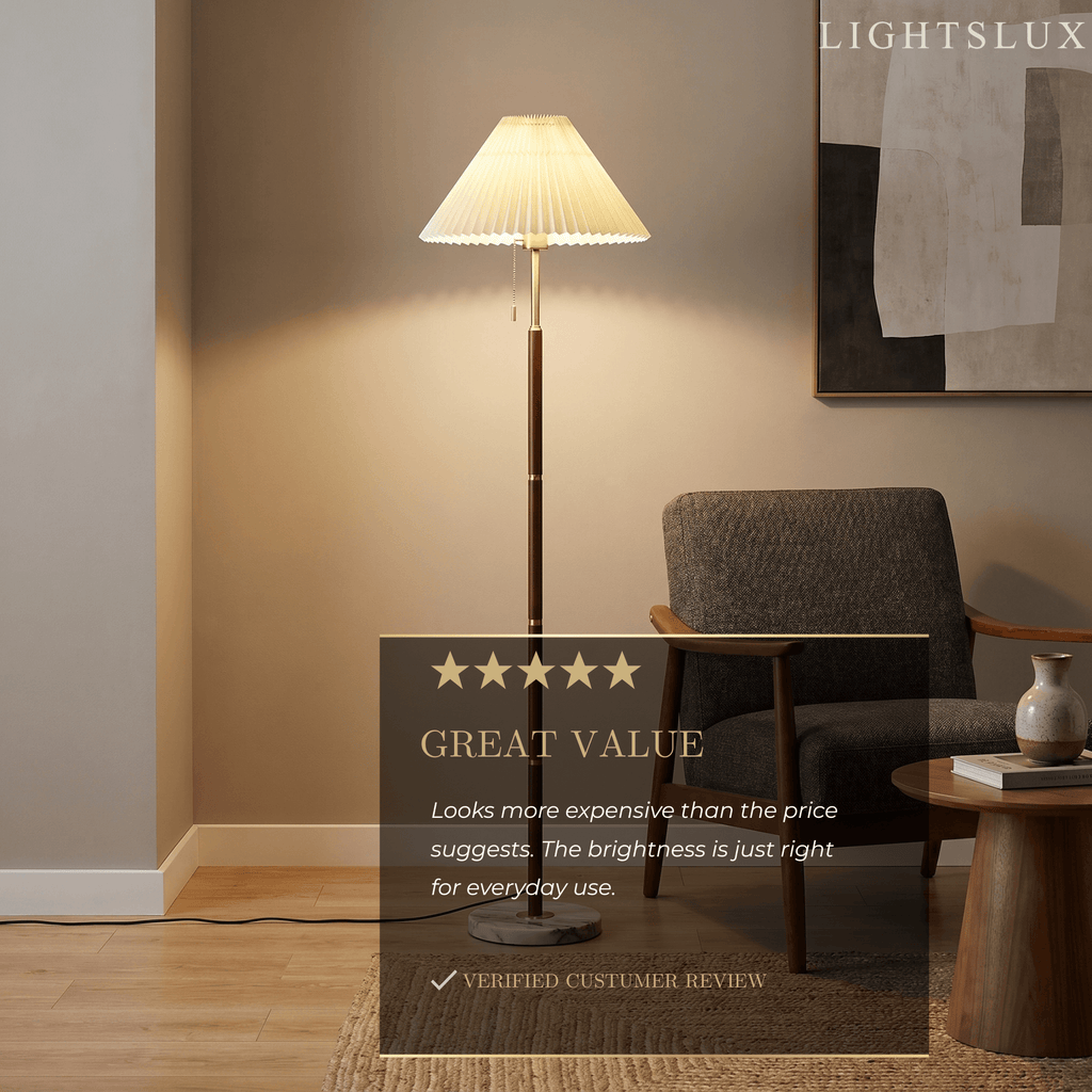 Modern Floor Lamp — White Pleated Metal Fabric with Hooded Shade for Bedroom - Flindria