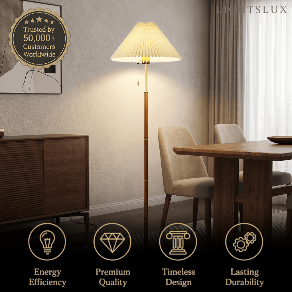 Modern Floor Lamp — White Pleated Metal Fabric with Hooded Shade for Bedroom - Flindria