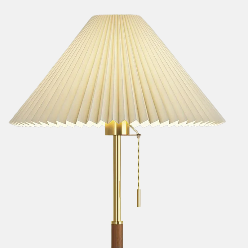 Modern Floor Lamp — White Pleated Metal Fabric with Hooded Shade for Bedroom - Flindria