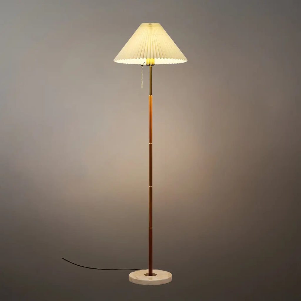 Modern Floor Lamp — White Pleated Metal Fabric with Hooded Shade for Bedroom - Flindria
