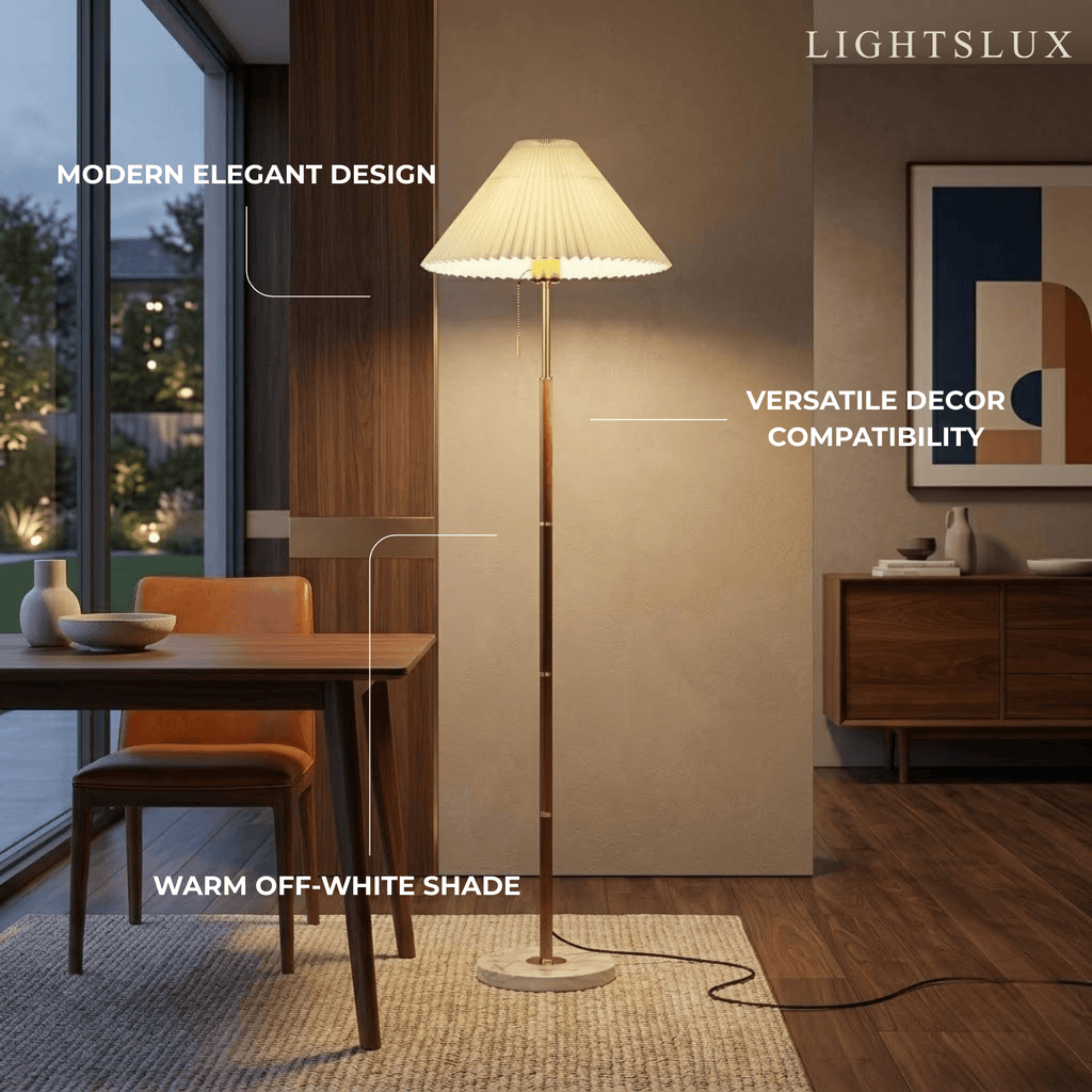 Modern Floor Lamp — White Pleated Metal Fabric with Hooded Shade for Bedroom - Flindria