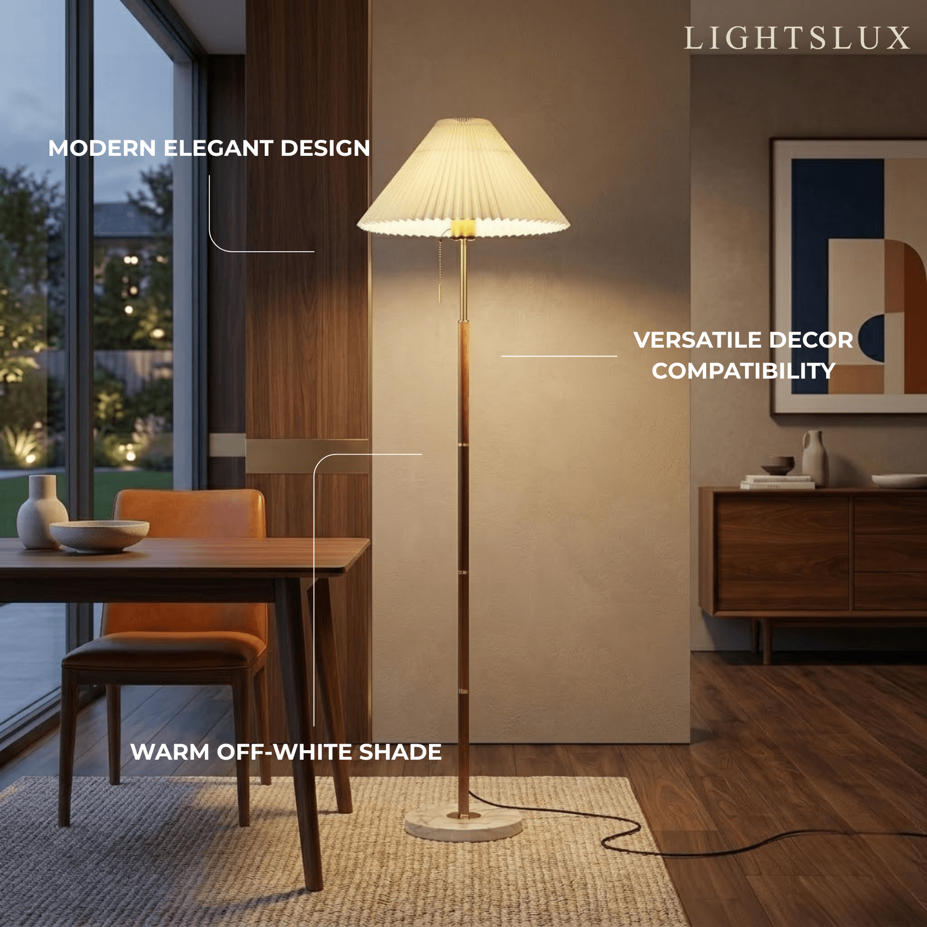 Modern Floor Lamp — White Pleated Metal Fabric with Hooded Shade for Bedroom - Flindria