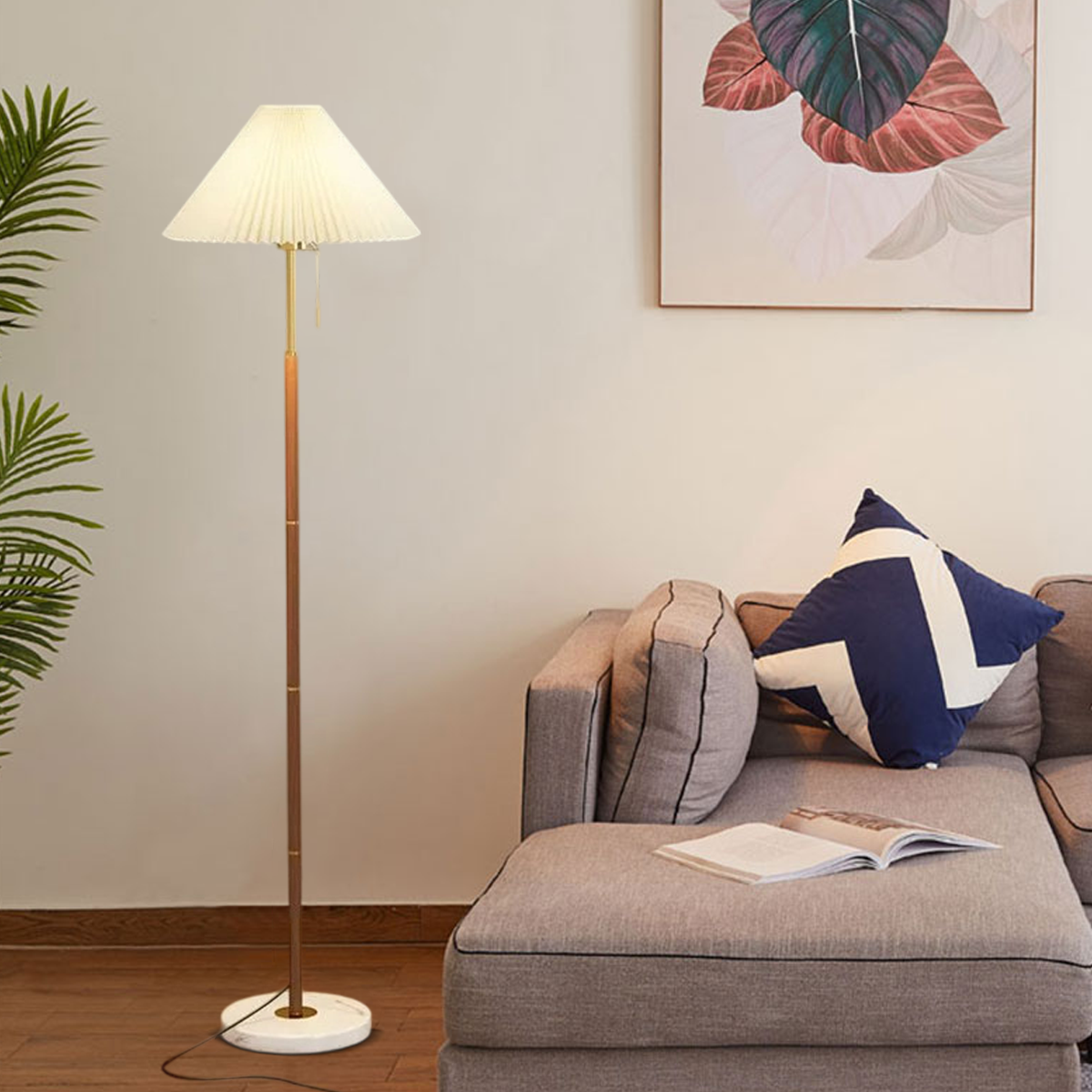Modern Floor Lamp — White Pleated Metal Fabric with Hooded Shade for Bedroom - Flindria