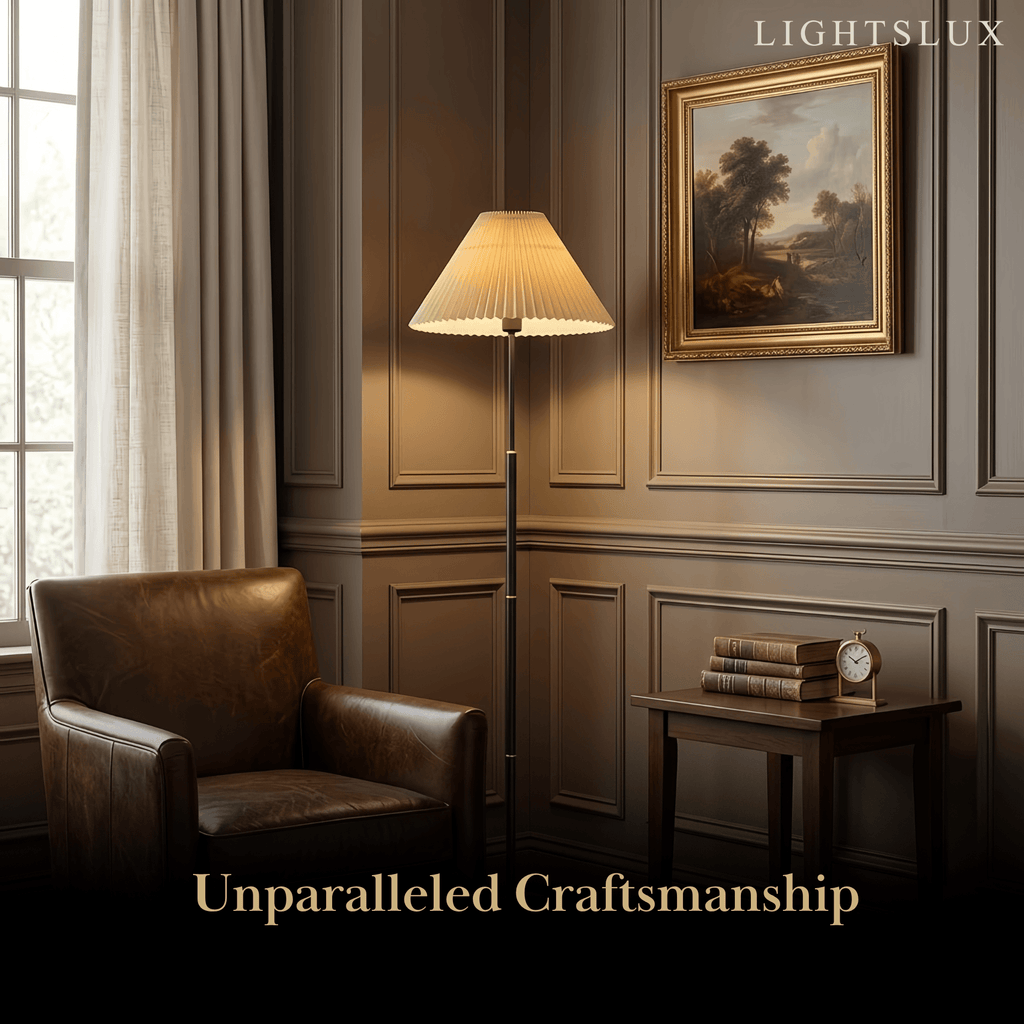 Vintage Floor Lamp — White Pleated Metal & Fabric with Hooded Shade for Living Room - Flindria