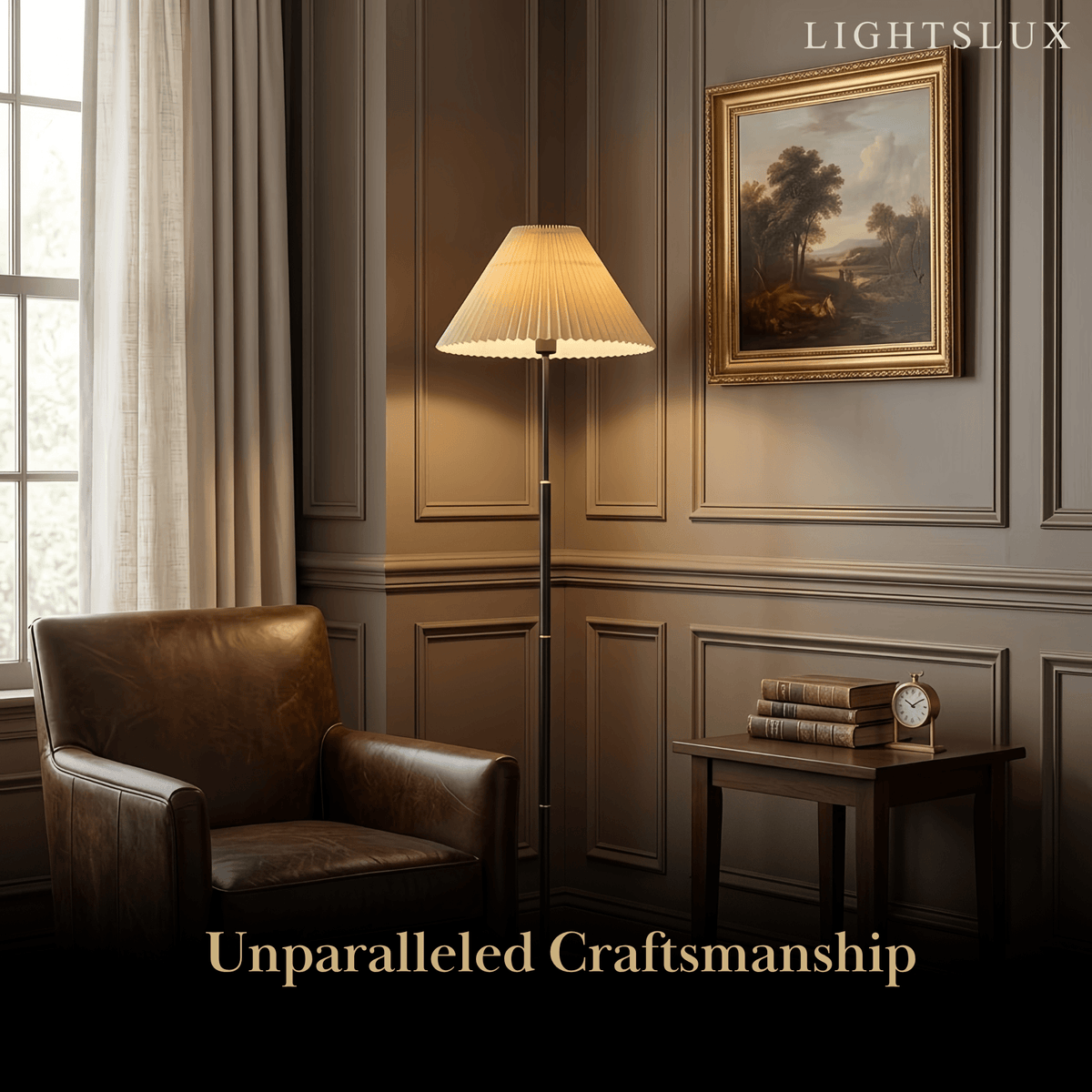 Vintage Floor Lamp — White Pleated Metal & Fabric with Hooded Shade for Living Room - Flindria
