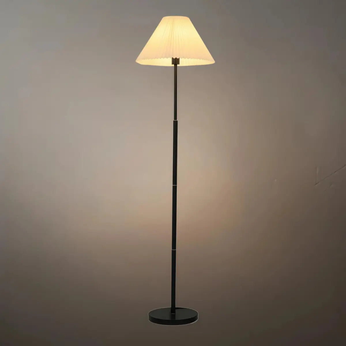 Vintage Floor Lamp — White Pleated Metal & Fabric with Hooded Shade for Living Room - Flindria