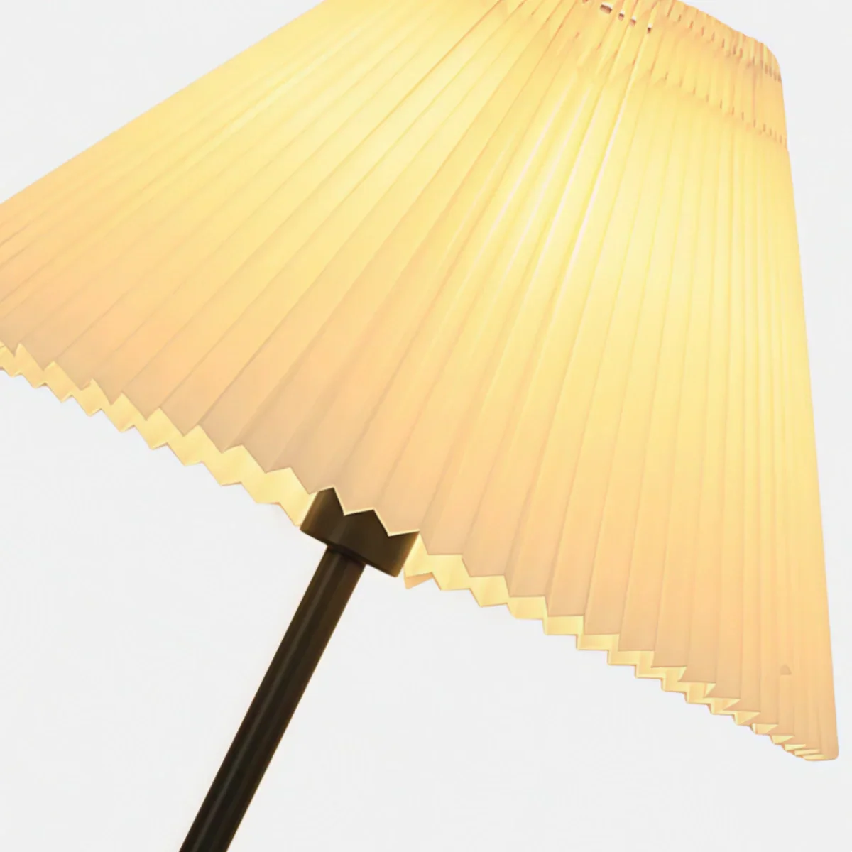 Vintage Floor Lamp — White Pleated Metal & Fabric with Hooded Shade for Living Room - Flindria