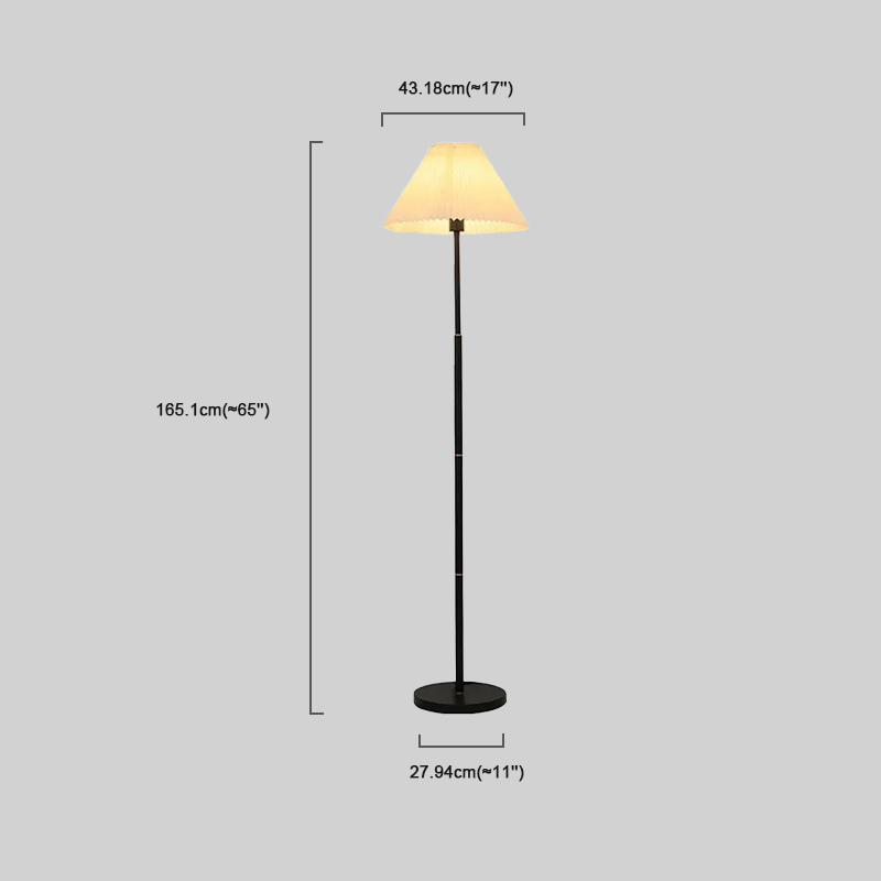 Vintage Floor Lamp — White Pleated Metal & Fabric with Hooded Shade for Living Room - Flindria