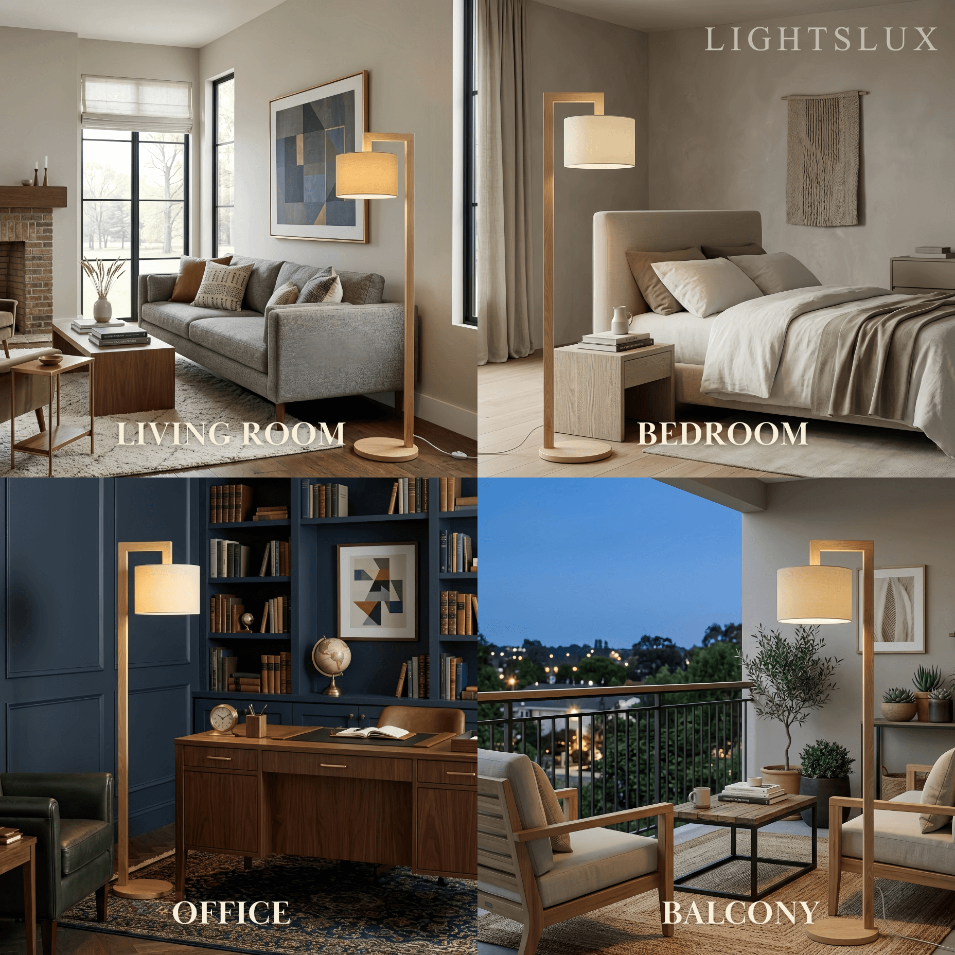 Nordic Floor Lamp – Wood Log with Hooded Shade for Living Room - Flindria
