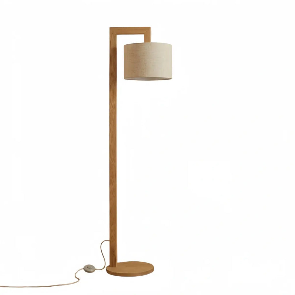Nordic Floor Lamp – Wood Log with Hooded Shade for Living Room - Flindria