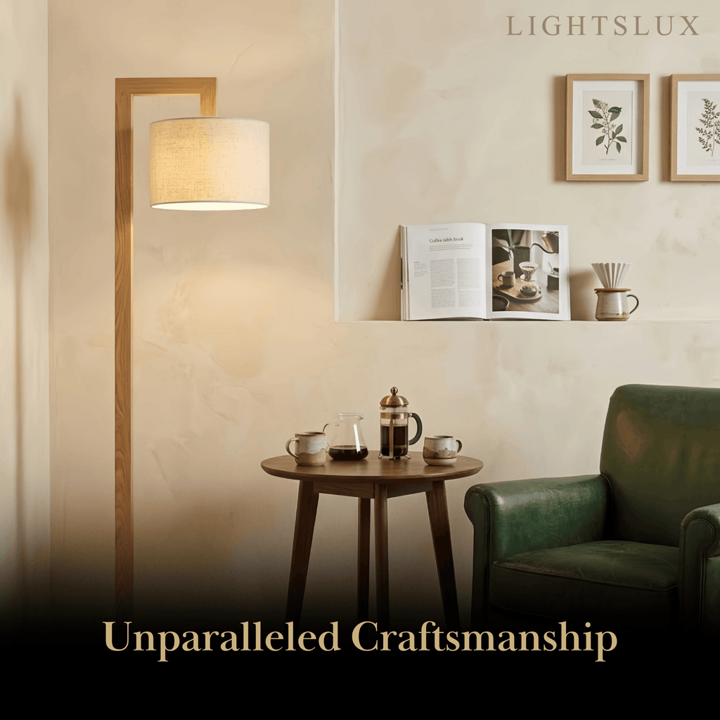 Nordic Floor Lamp – Wood Log with Hooded Shade for Living Room - Flindria