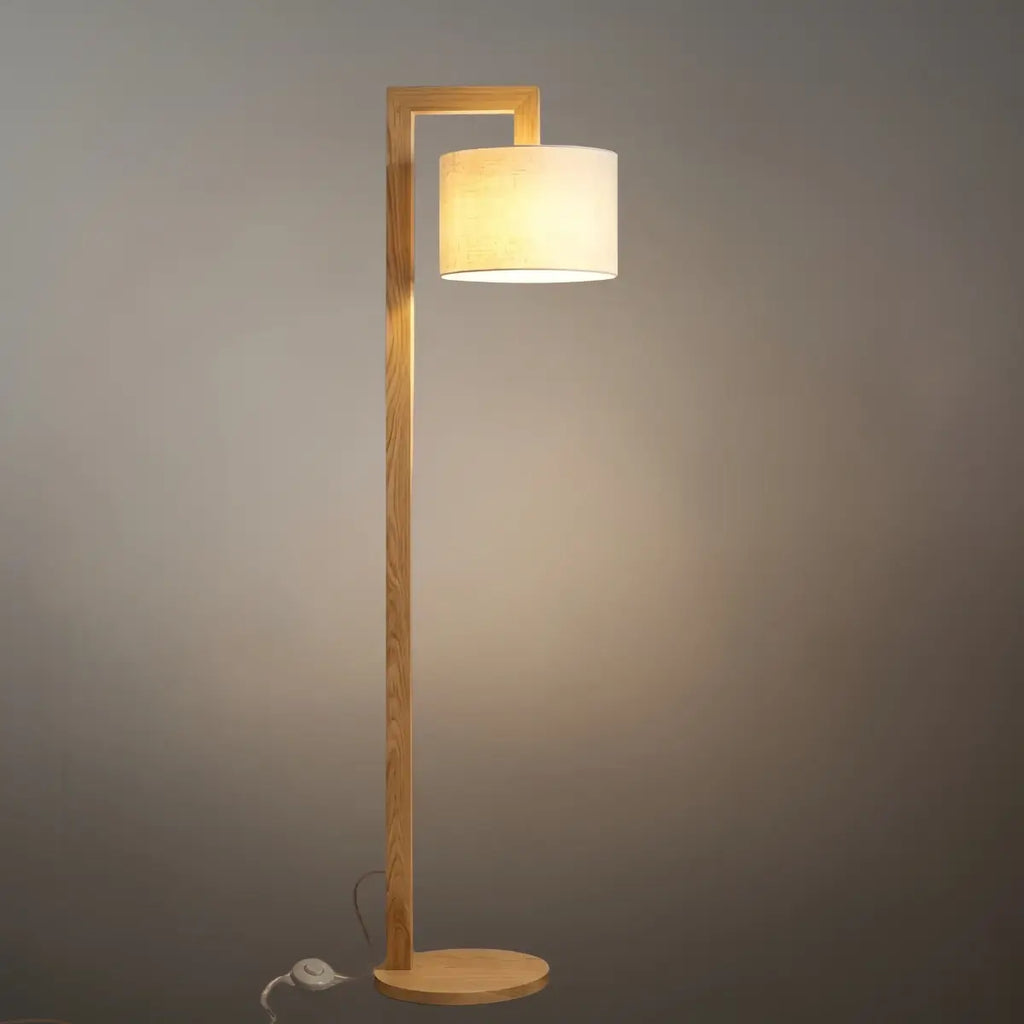 Nordic Floor Lamp – Wood Log with Hooded Shade for Living Room - Flindria