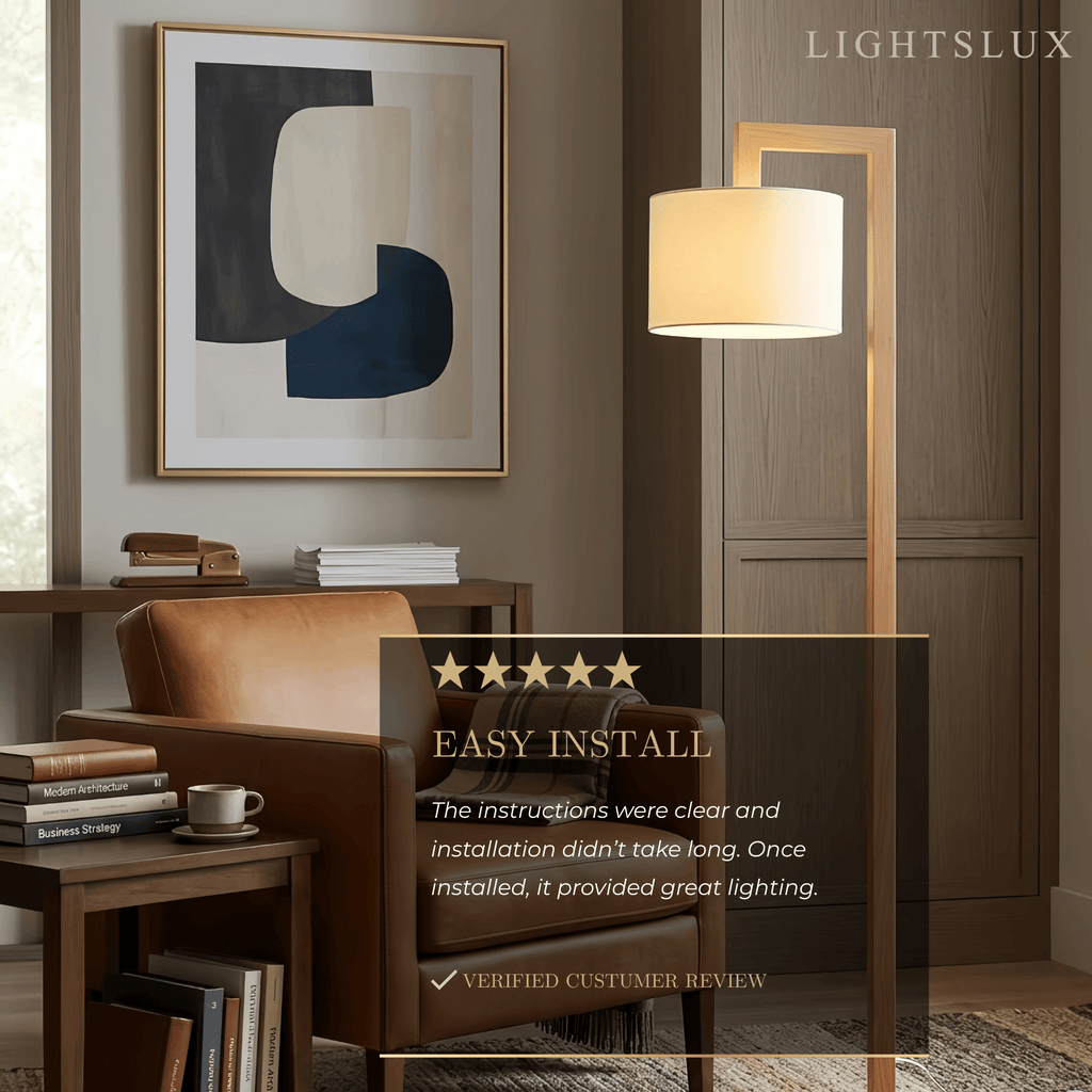 Nordic Floor Lamp – Wood Log with Hooded Shade for Living Room - Flindria
