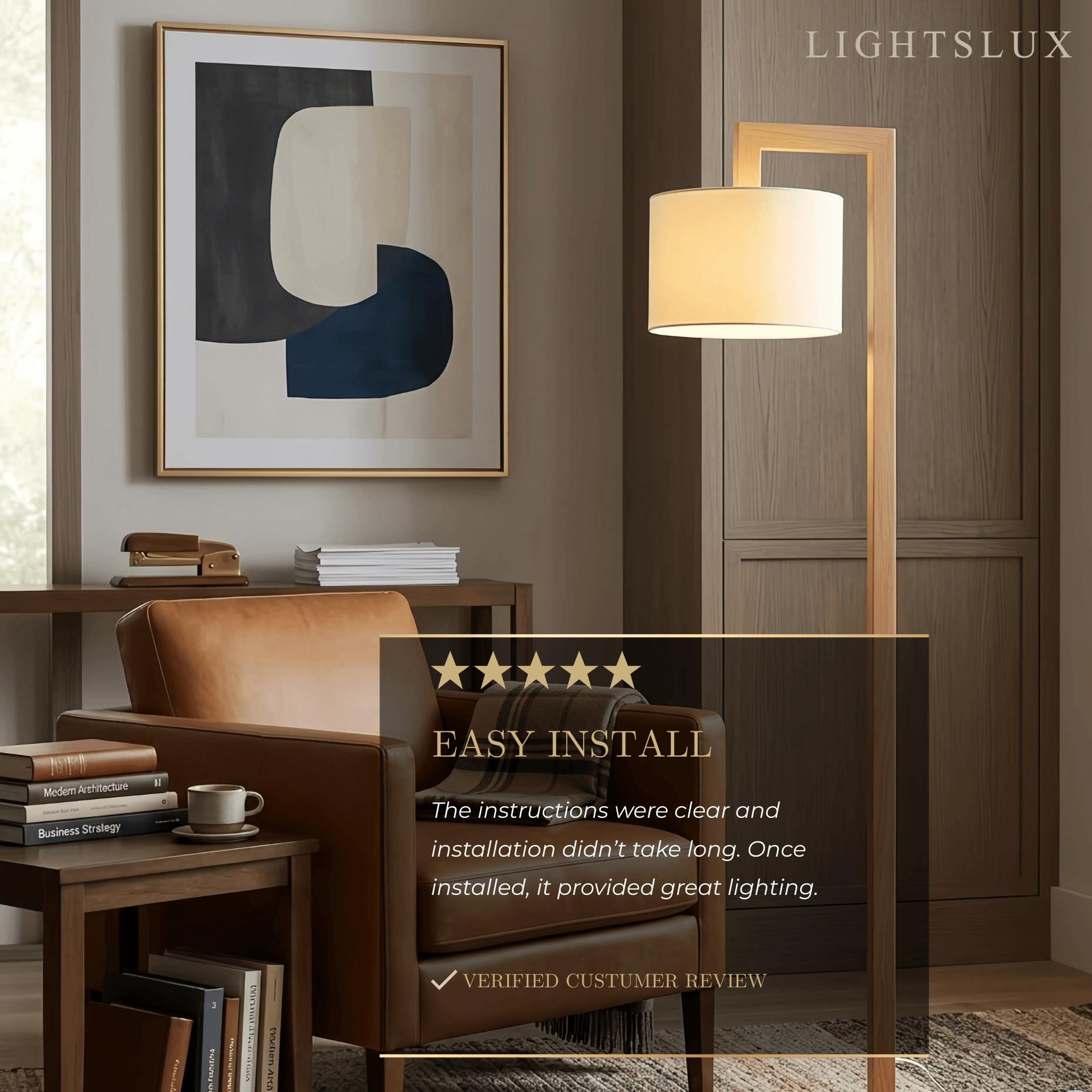 Nordic Floor Lamp – Wood Log with Hooded Shade for Living Room - Flindria