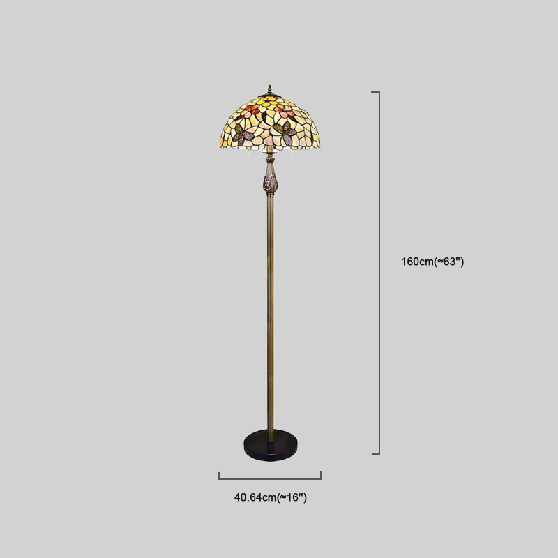 Lampadaire vintage Mahara papillon — Laiton/bol en verre coloré avec motifs floraux pour salon - Flindria