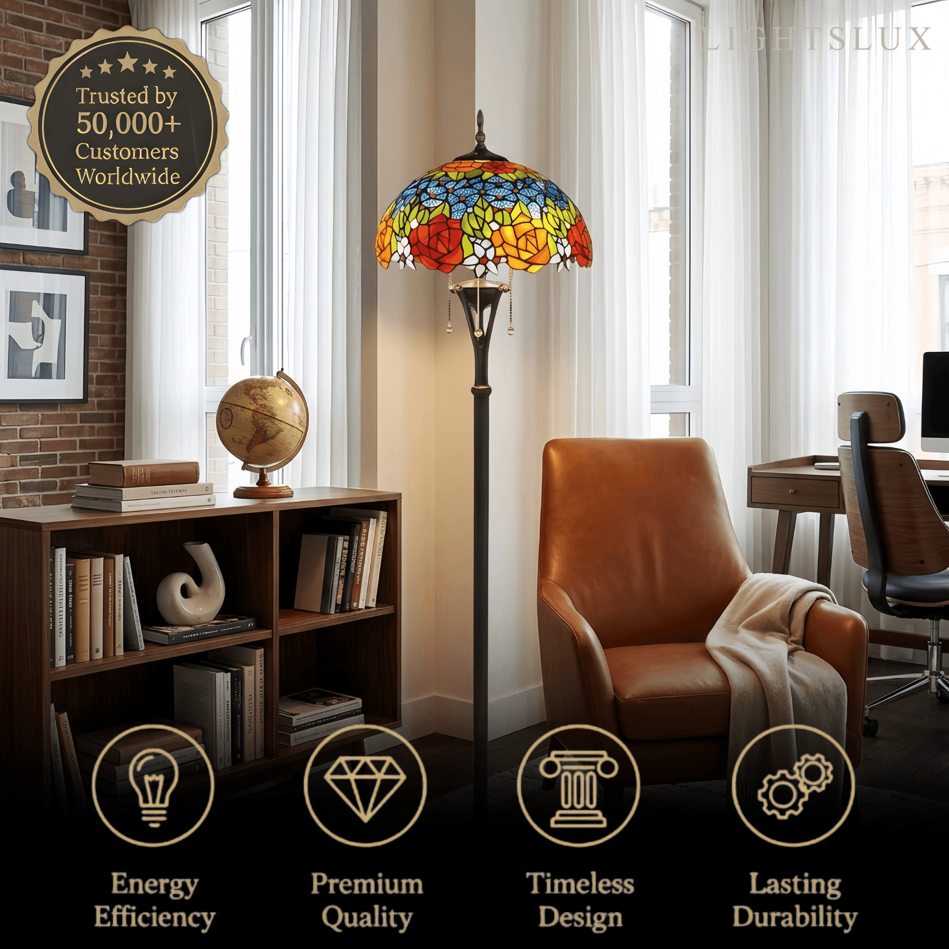 Lampadaire vintage Mahara en métal – Design grappes colorées pour salon - Flindria