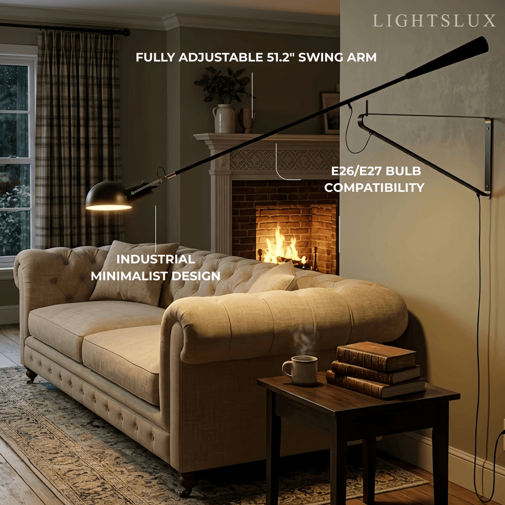 Minimalist Black Wall Lamp-Metal Long Swing Adjustable Arm Living Room/Bedroom - Flindria