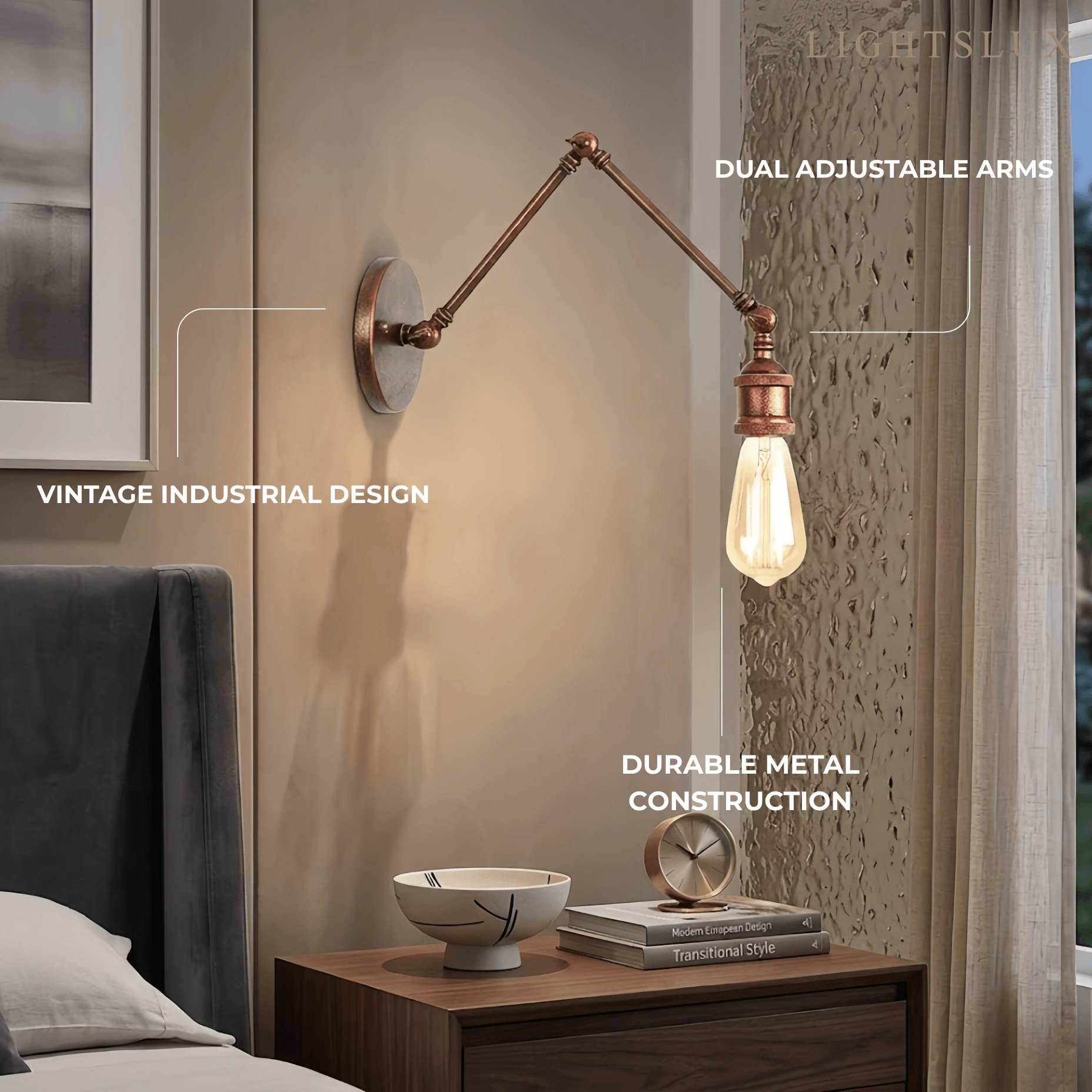 Vintage minimalistisk vägglampa – justerbar konisk metall för sovrum - Flindria