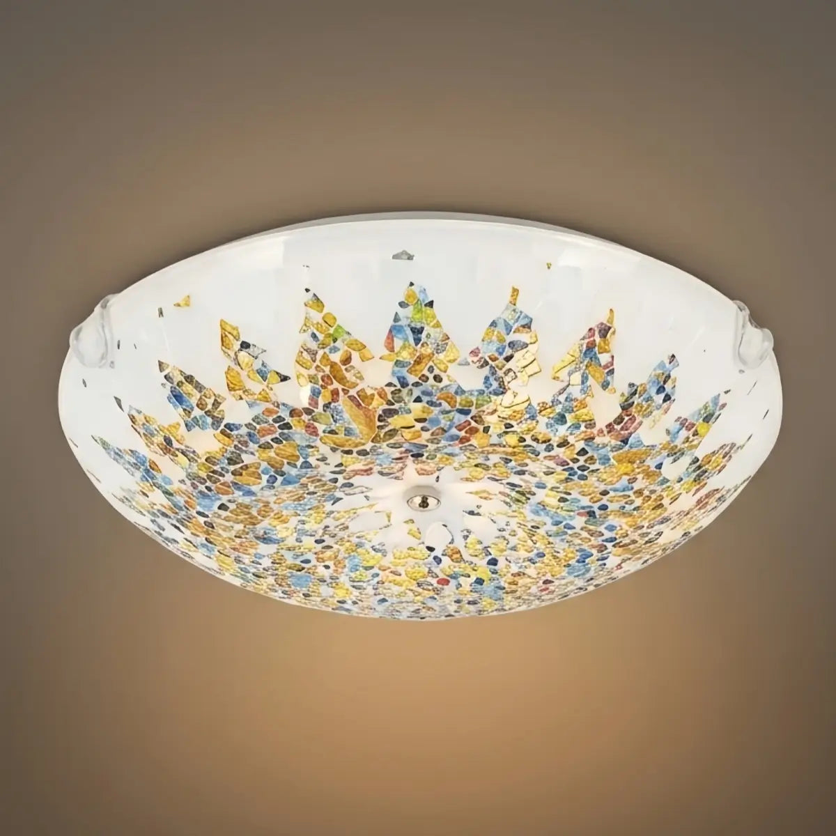 Mahara mid-century plafondlamp - wit/geel/blauw metaal & glas voor slaapkamer - Flindria