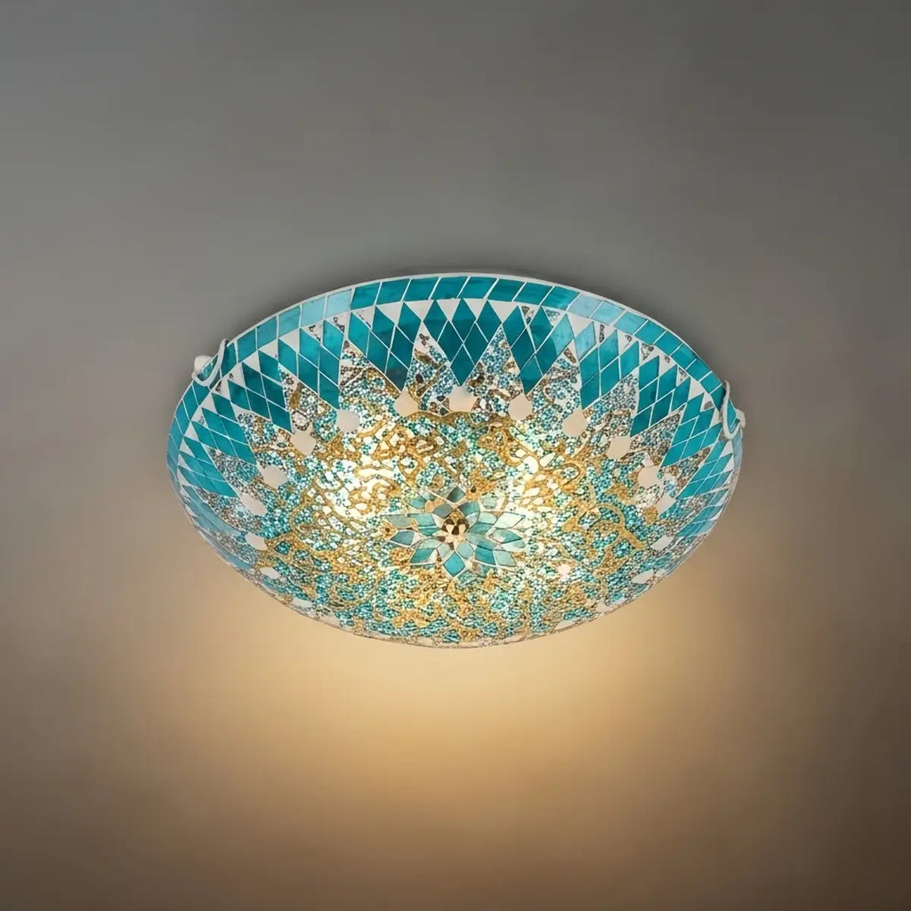 Mahara mid-century plafondlamp - wit/geel/blauw metaal & glas voor slaapkamer - Flindria