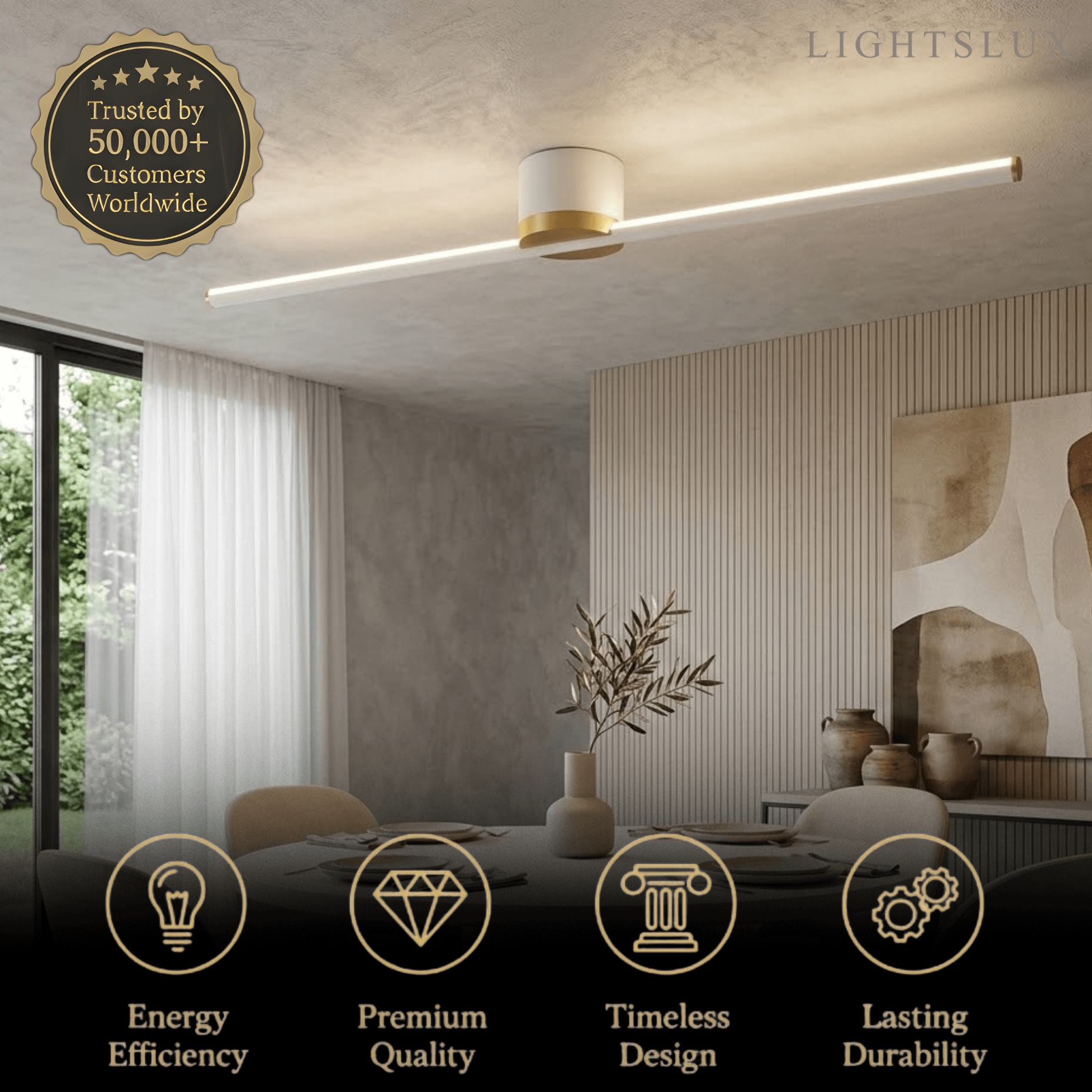 Minimalist Linear LED Ceiling Light – Black/White Metal for Hallway/Living Room - Flindria