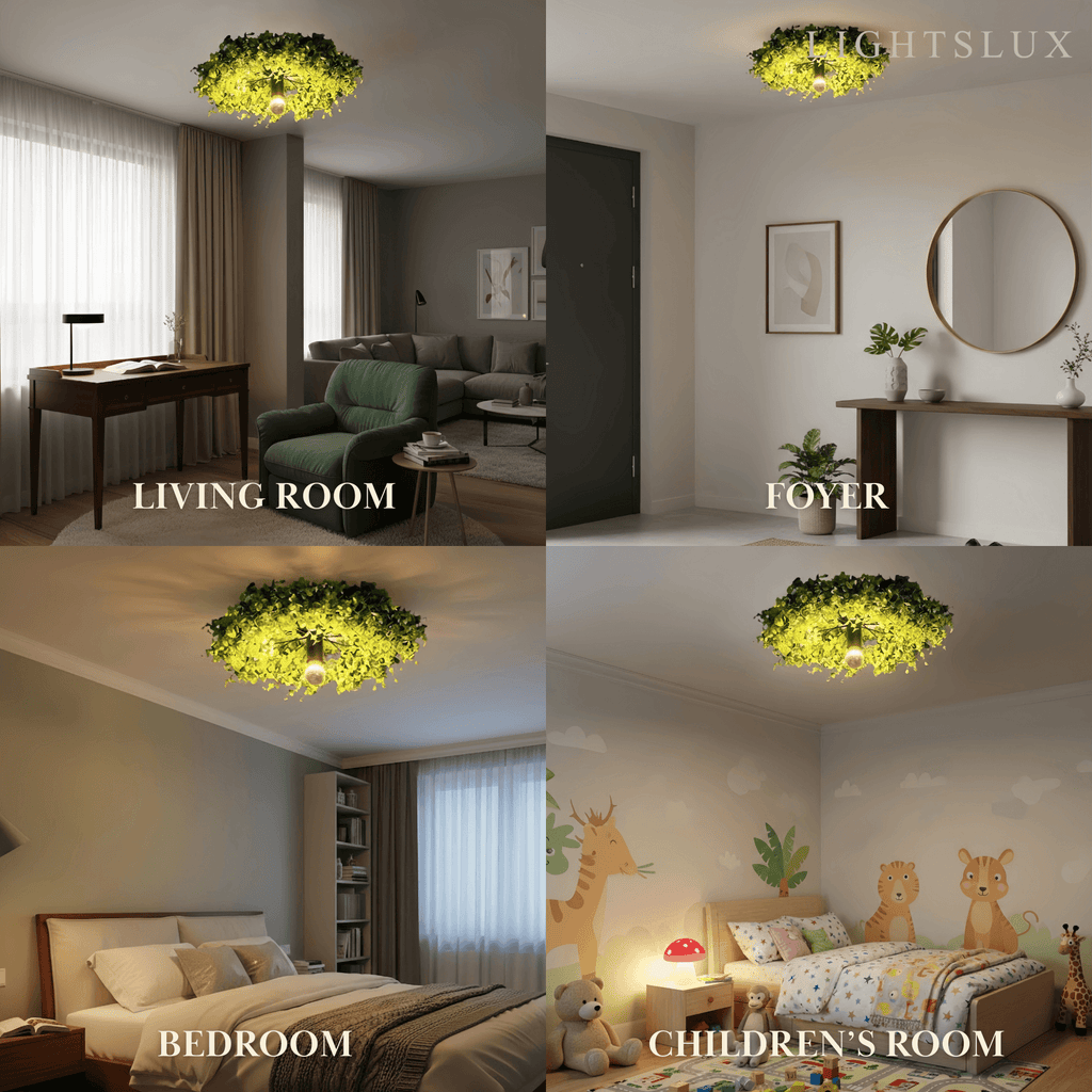 Botanica Art Deco Modern LED Ceiling Light – Plant Green Flush Mount Fixture - Flindria