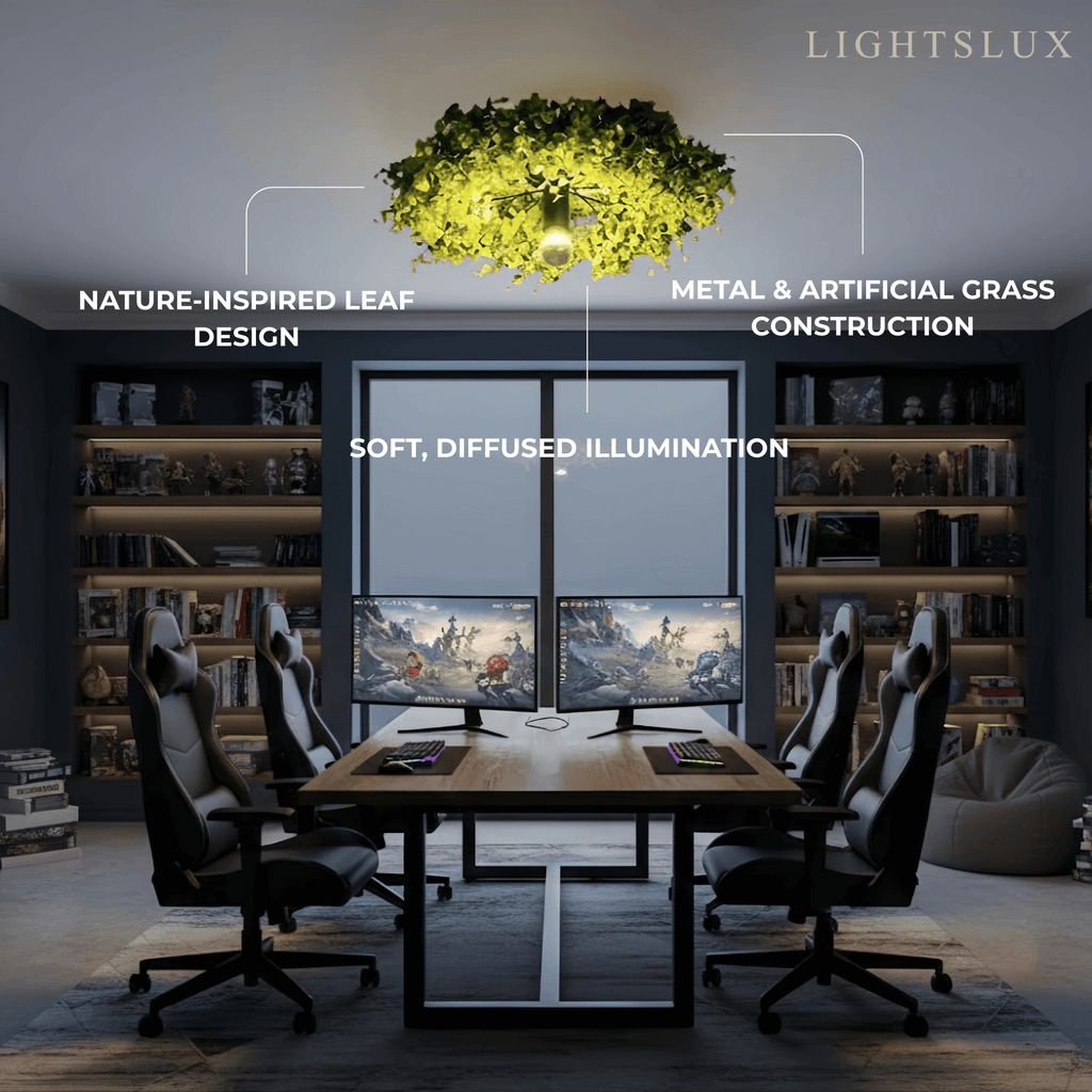 Botanica Art Deco Modern LED Ceiling Light – Plant Green Flush Mount Fixture - Flindria