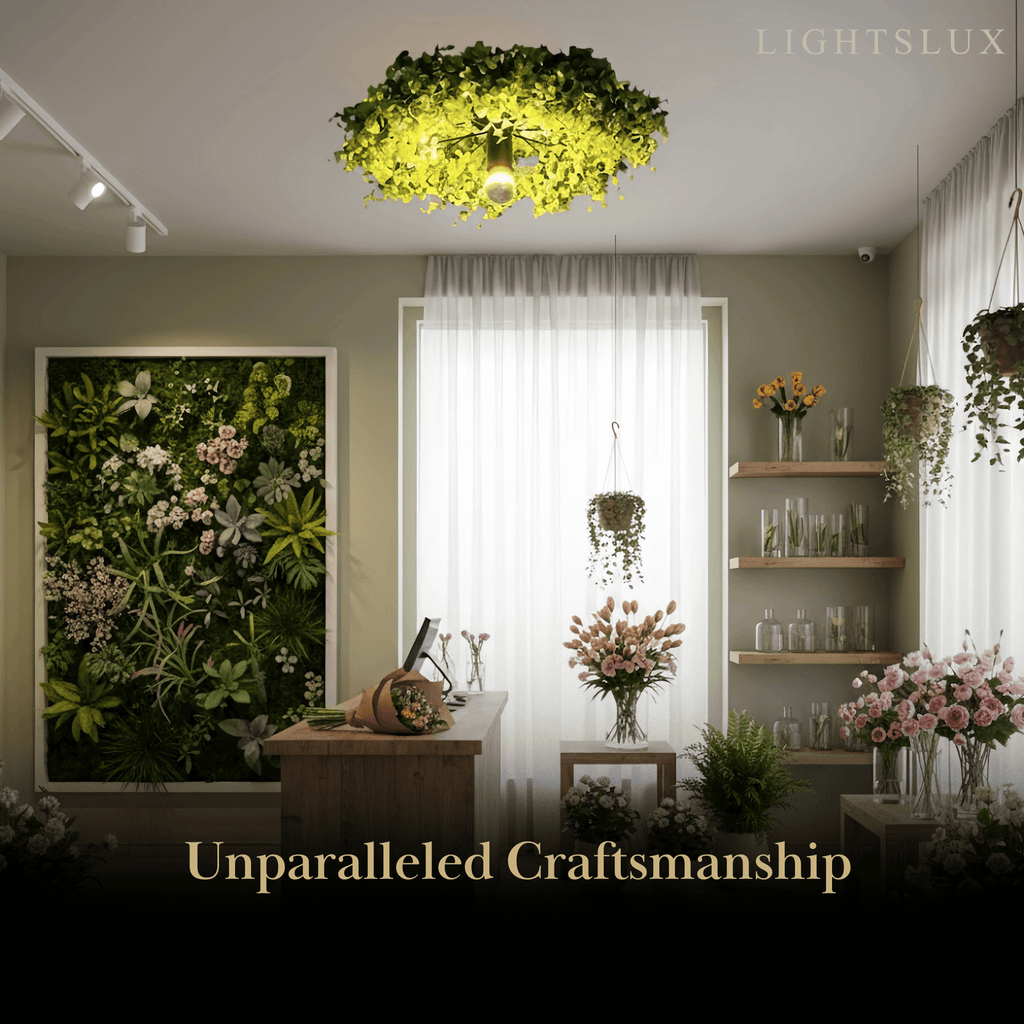 Botanica Art Deco Modern LED Ceiling Light – Plant Green Flush Mount Fixture - Flindria