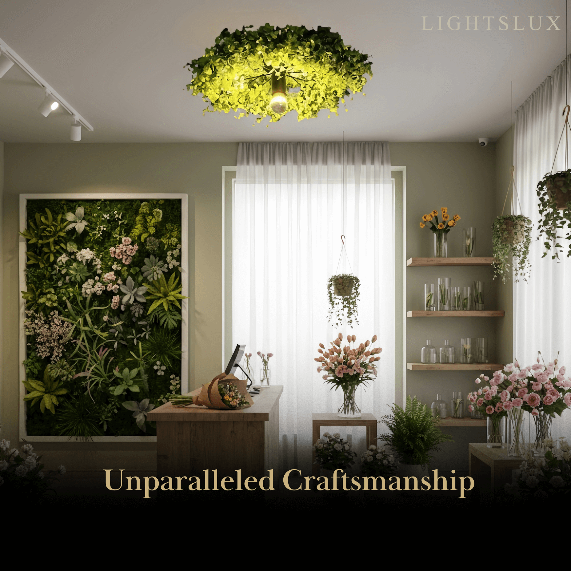 Botanica Art Deco Modern LED Ceiling Light – Plant Green Flush Mount Fixture - Flindria