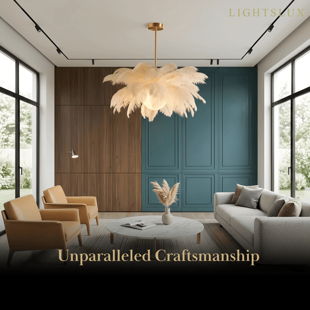 Art Deco Feather Chandelier – Elegant White for Contemporary Living Room - Flindria