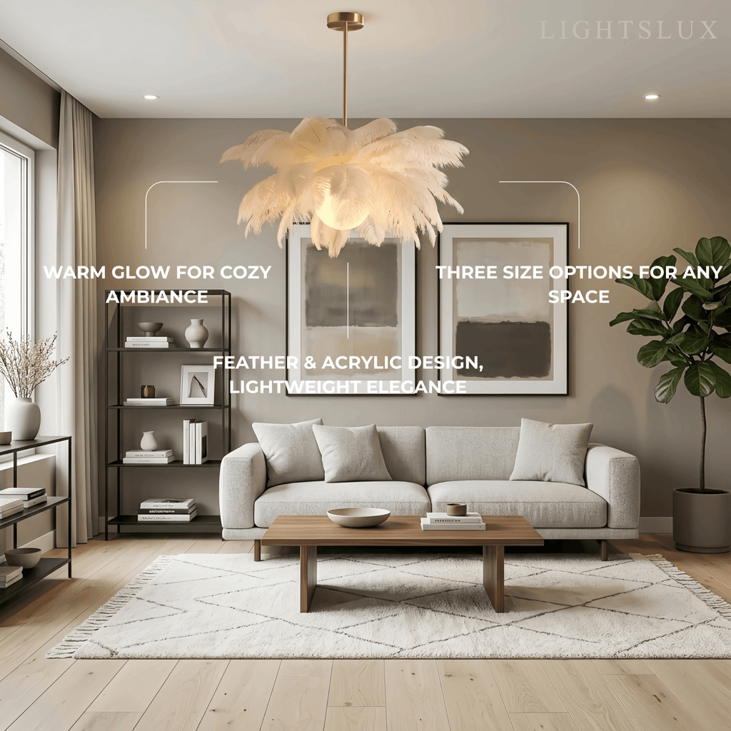 Art Deco Feather Chandelier – Elegant White for Contemporary Living Room - Flindria