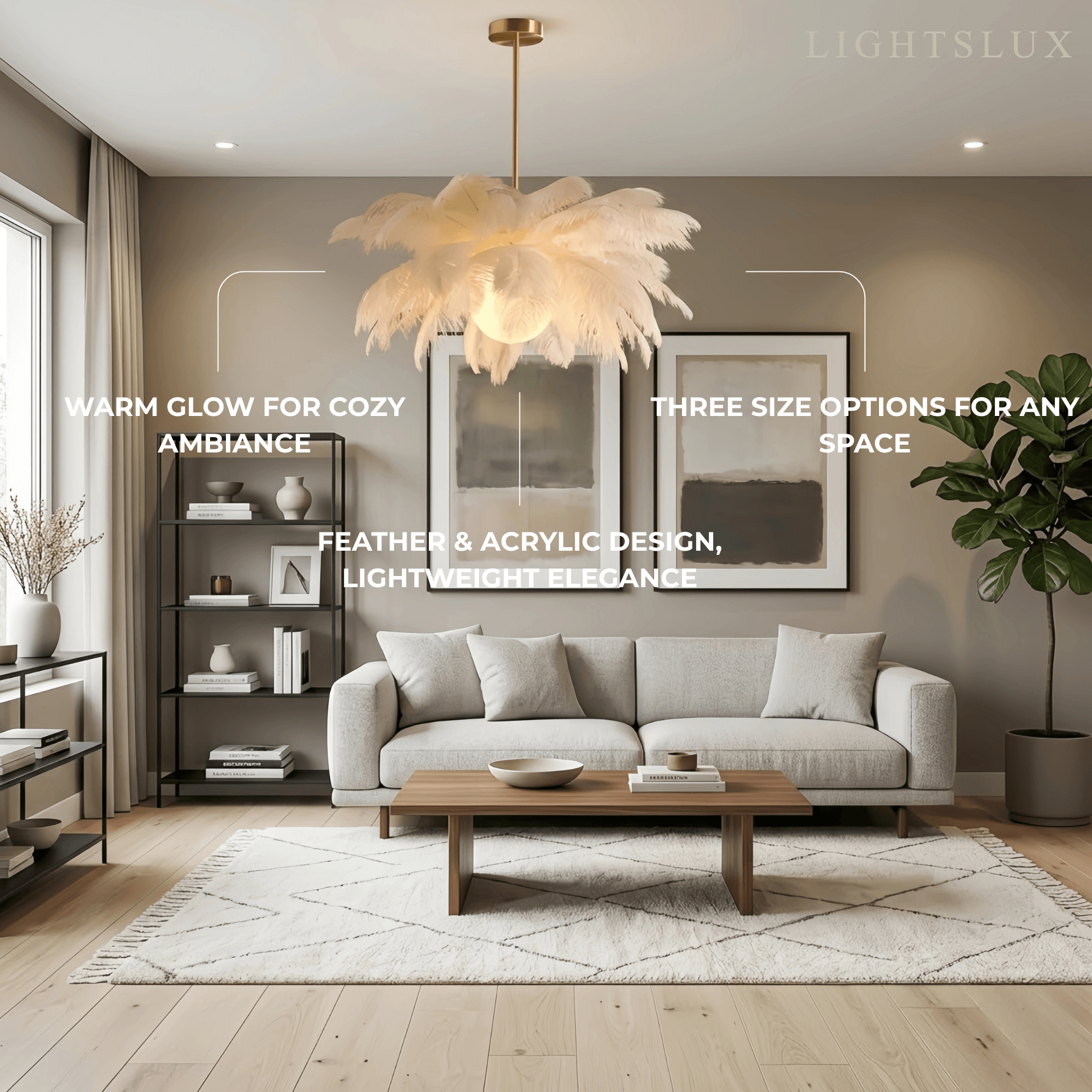 Art Deco Feather Chandelier – Elegant White for Contemporary Living Room - Flindria