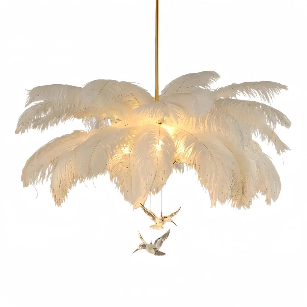 Art Deco Feather Chandelier – Elegant White for Contemporary Living Room - Flindria