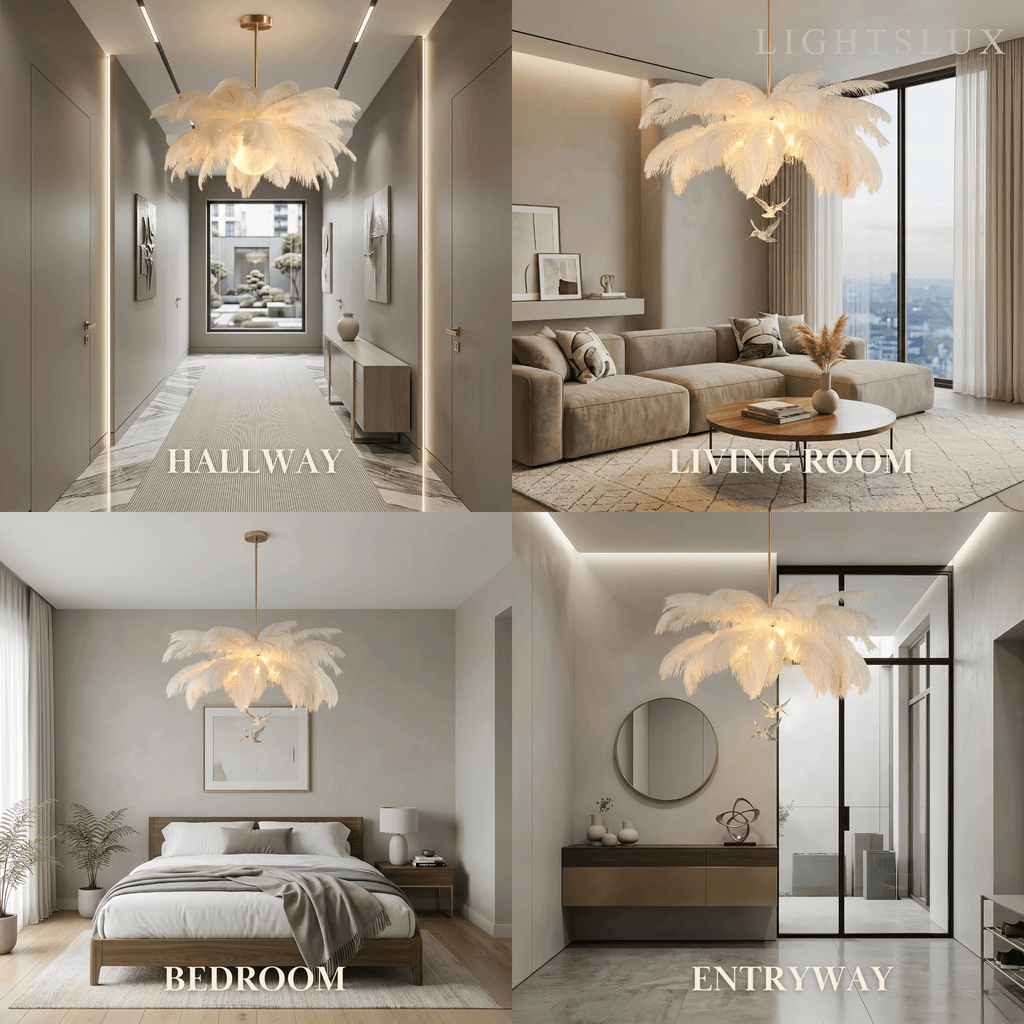 Art Deco Feather Chandelier – Elegant White for Contemporary Living Room - Flindria