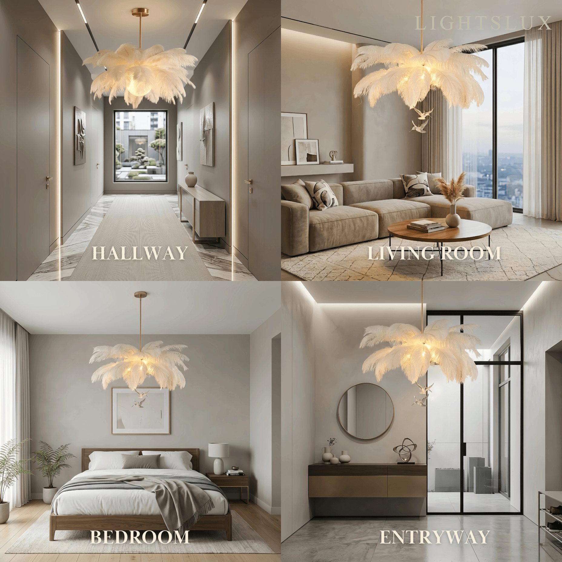 Art Deco Feather Chandelier – Elegant White for Contemporary Living Room - Flindria