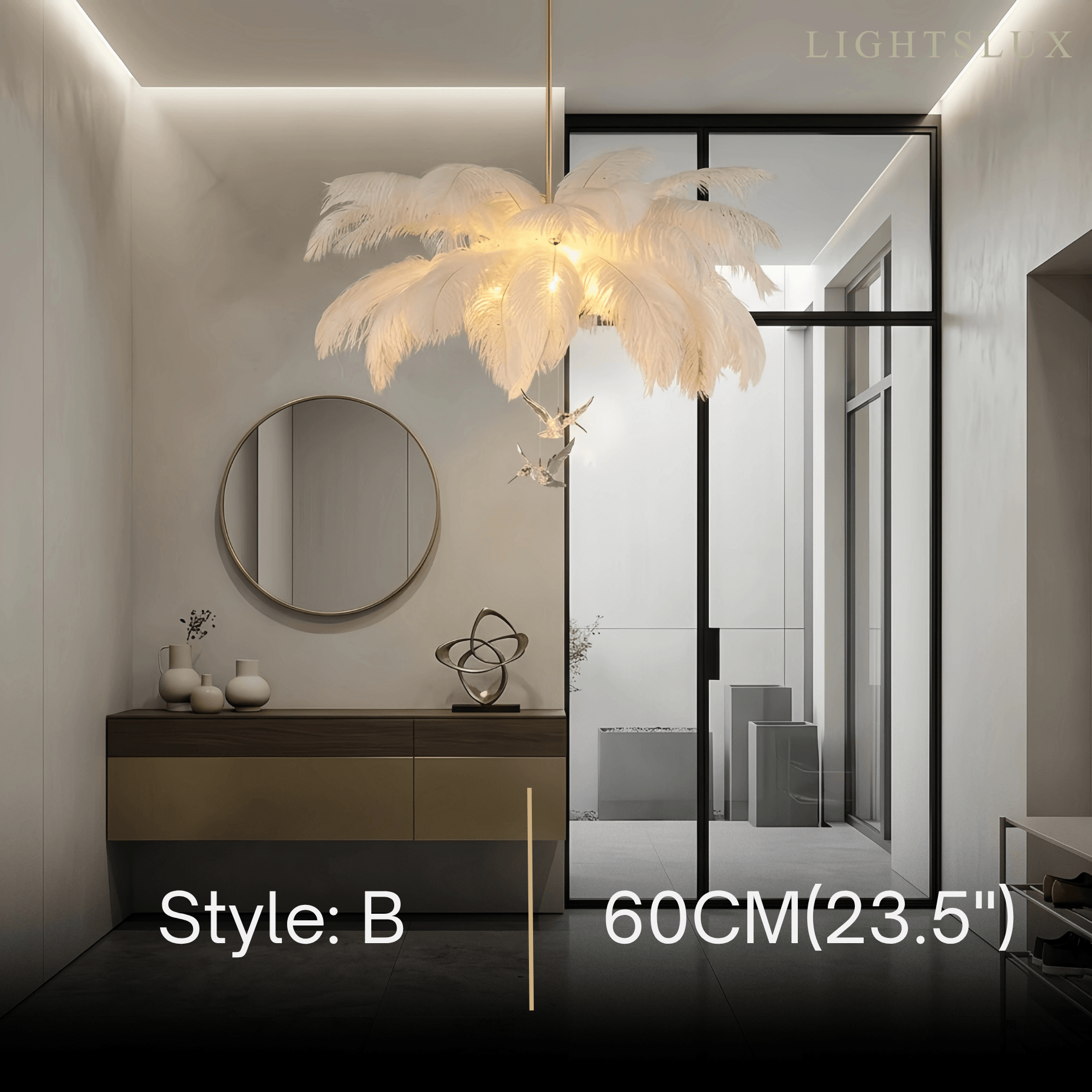 Art Deco Feather Chandelier – Elegant White for Contemporary Living Room - Flindria