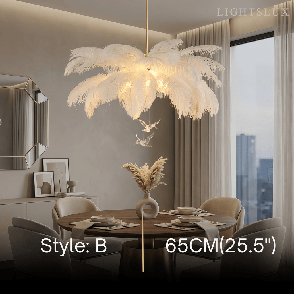 Art Deco Feather Chandelier – Elegant White for Contemporary Living Room - Flindria
