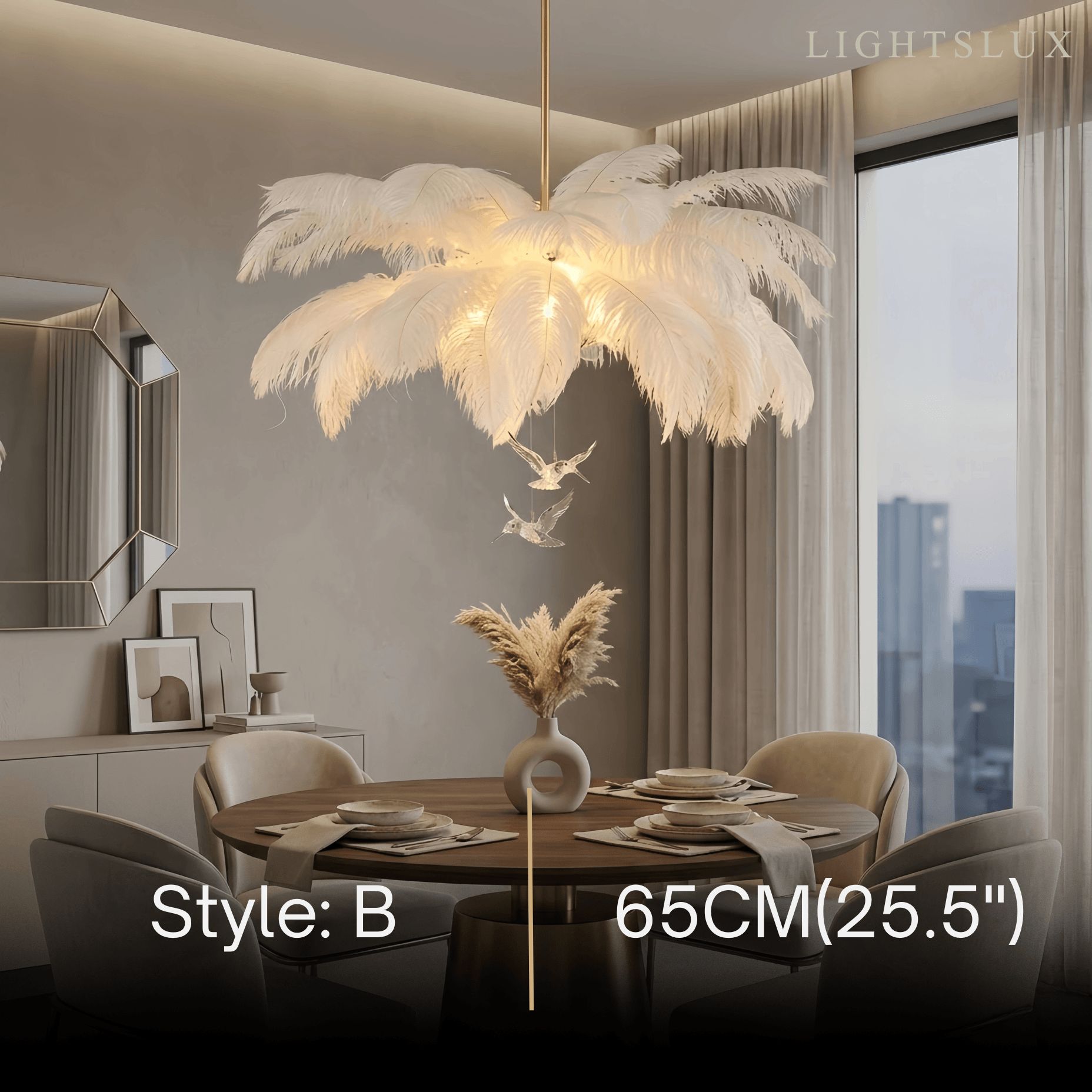 Art Deco Feather Chandelier – Elegant White for Contemporary Living Room - Flindria