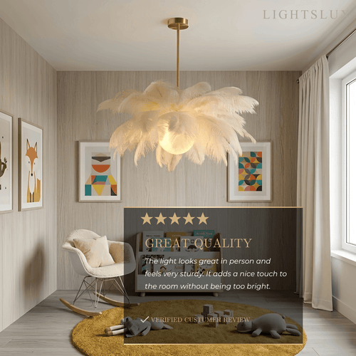 Lustre plume Art Déco – Élégant blanc pour salon contemporain - Flindria
