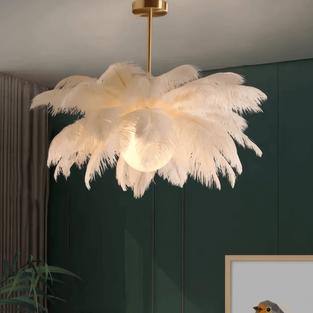 Art Deco Feather Chandelier – Elegant White for Contemporary Living Room - Flindria