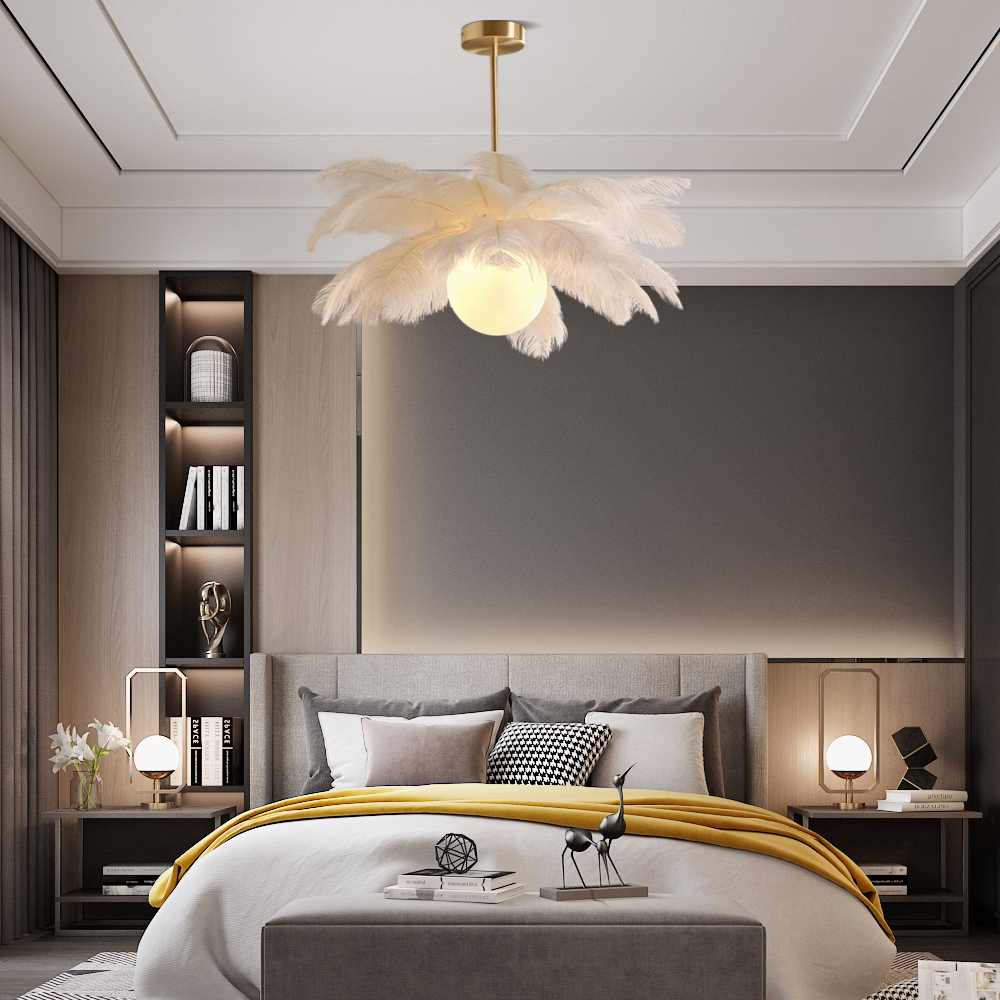 Art Deco Feather Chandelier – Elegant White for Contemporary Living Room - Flindria