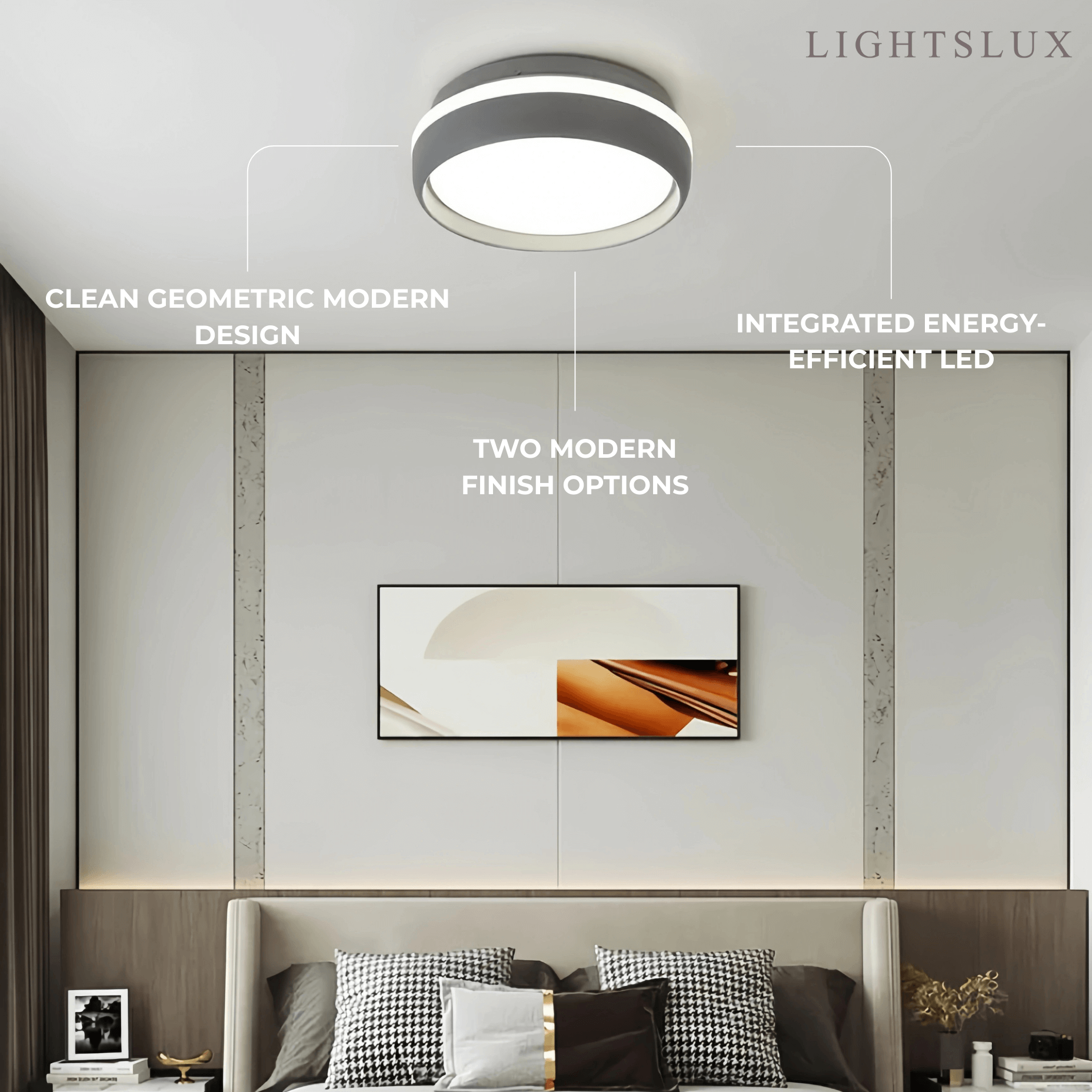 Modern Round Ceiling Light – Black or Grey Metal for Bedroom - Flindria