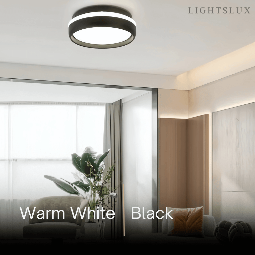 Modern Round Ceiling Light – Black or Grey Metal for Bedroom - Flindria